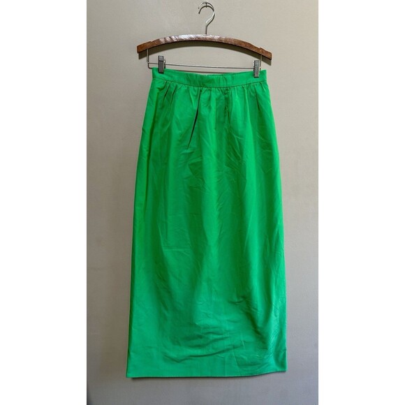NWT J Crew Womens Cotton Silk Pleated Maxi Skirt Lined Pockets Zip Size 4 Green - Picture 1 of 12